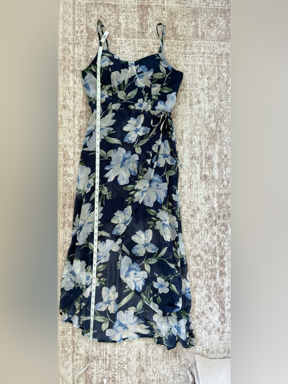 Lily Rose Blue Floral High-Low Wrap Faux Midi Dress Size M - Picture 10 of 10